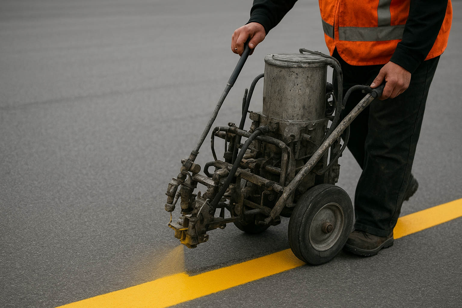 Striping crew applying fresh lines as part of custom parking lot layouts