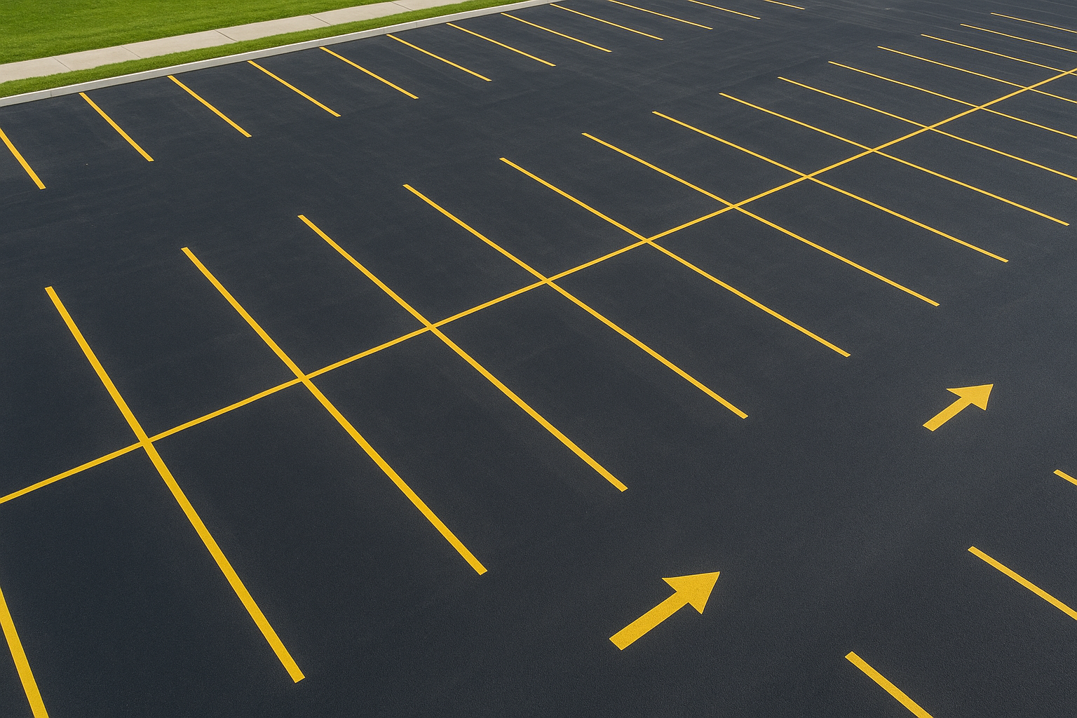 Parking lot restriping Plano TX project showing new yellow stall lines and arrows