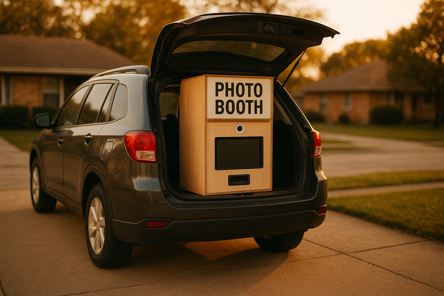 Self-serve photo booth being loaded for weekend photo booth pickup and return Evansville event