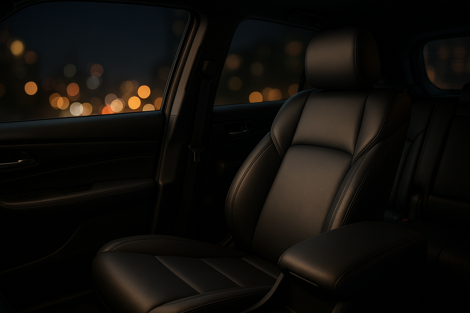 Comfortable leather interior of a chauffeured vehicle used for hotel and airport transfers
