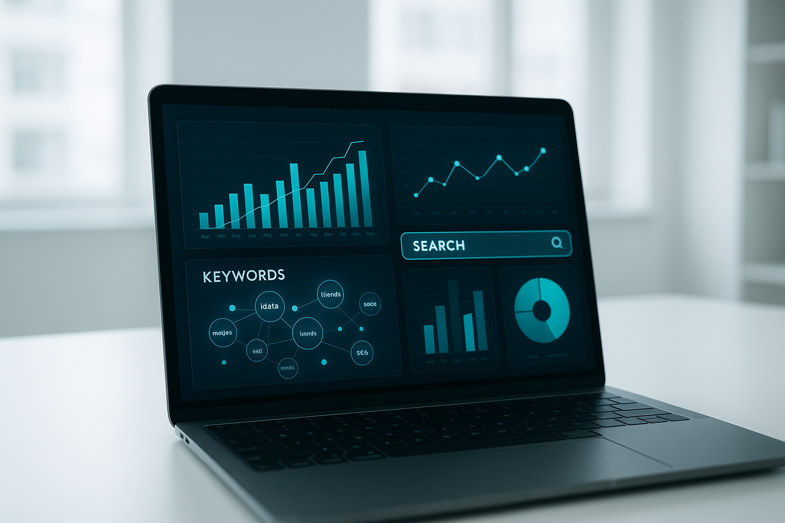 Dashboard showing AI keyword optimization data and keyword clusters