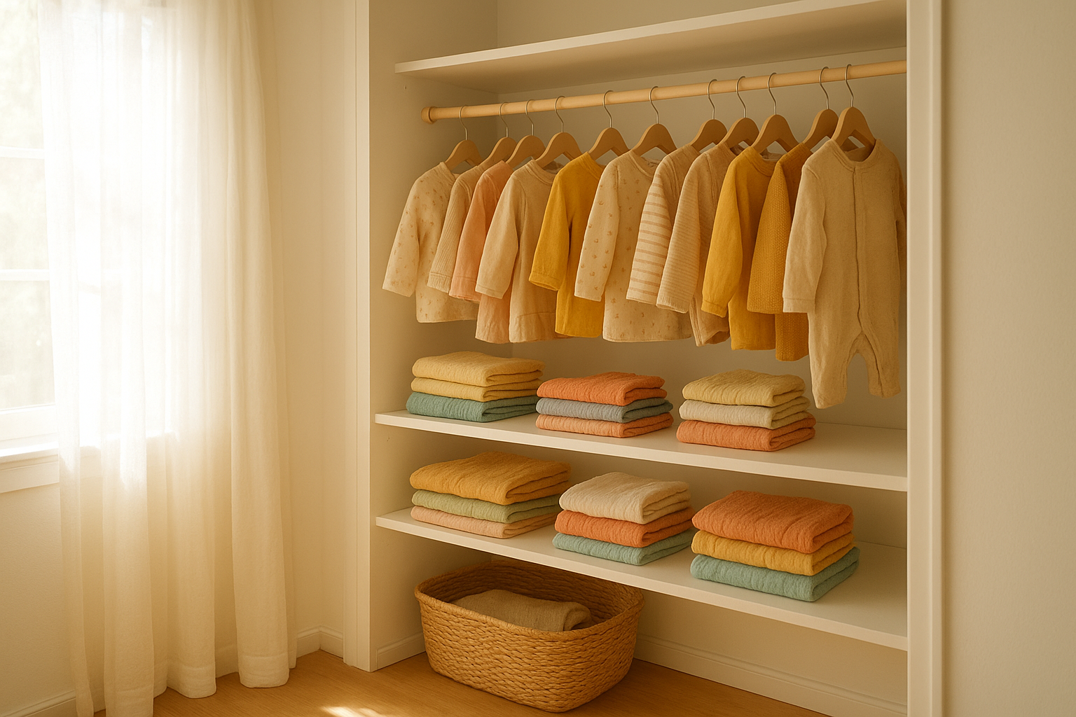 Rotating wardrobe from a stylish toddler outfit subscription displayed in a nursery closet