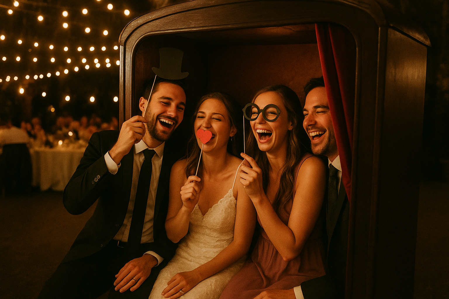 Wedding photo booth setup as part of a full event production package in Southern Indiana
