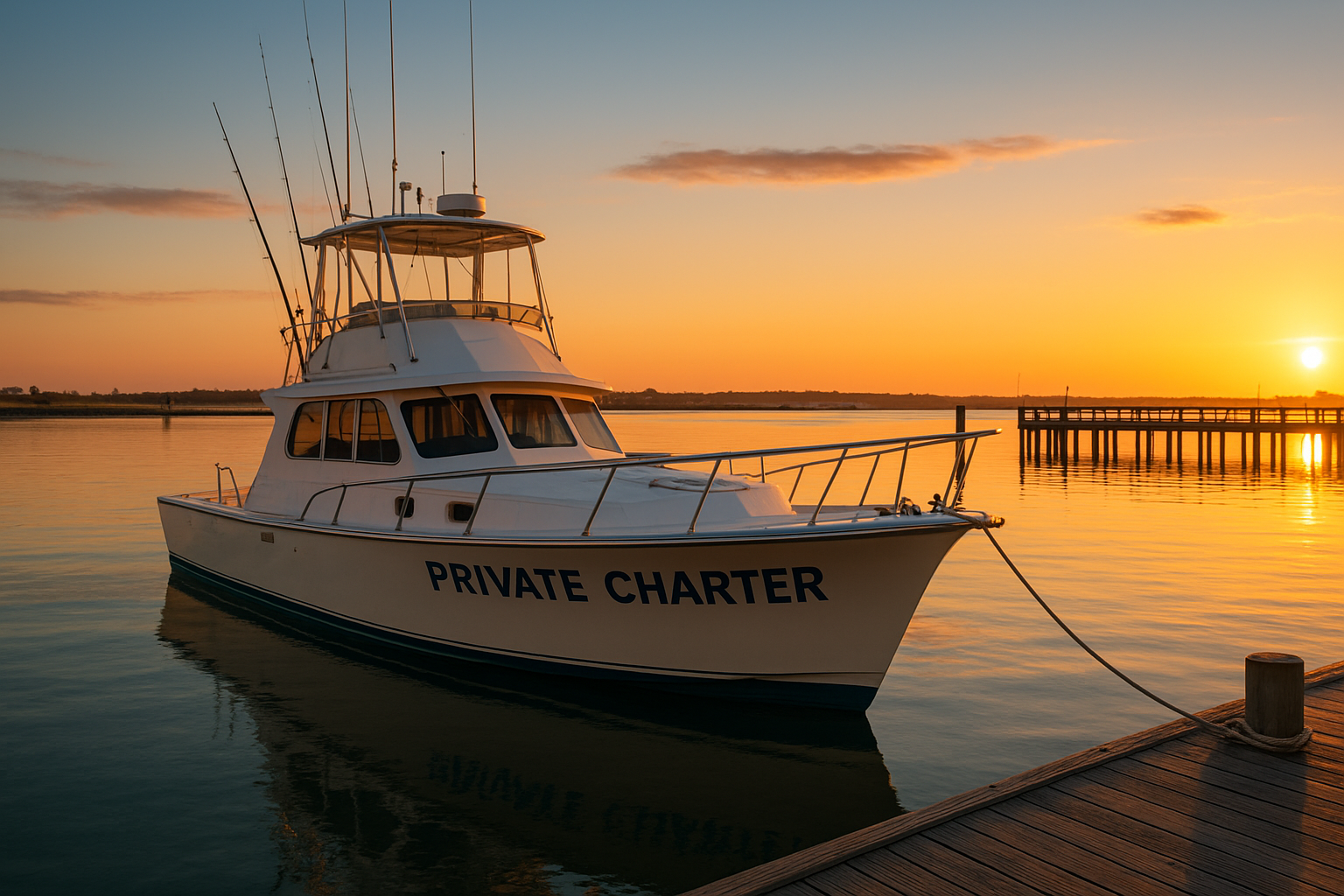 Private charter boat docked near North Myrtle Beach ready for a family shark fishing trip