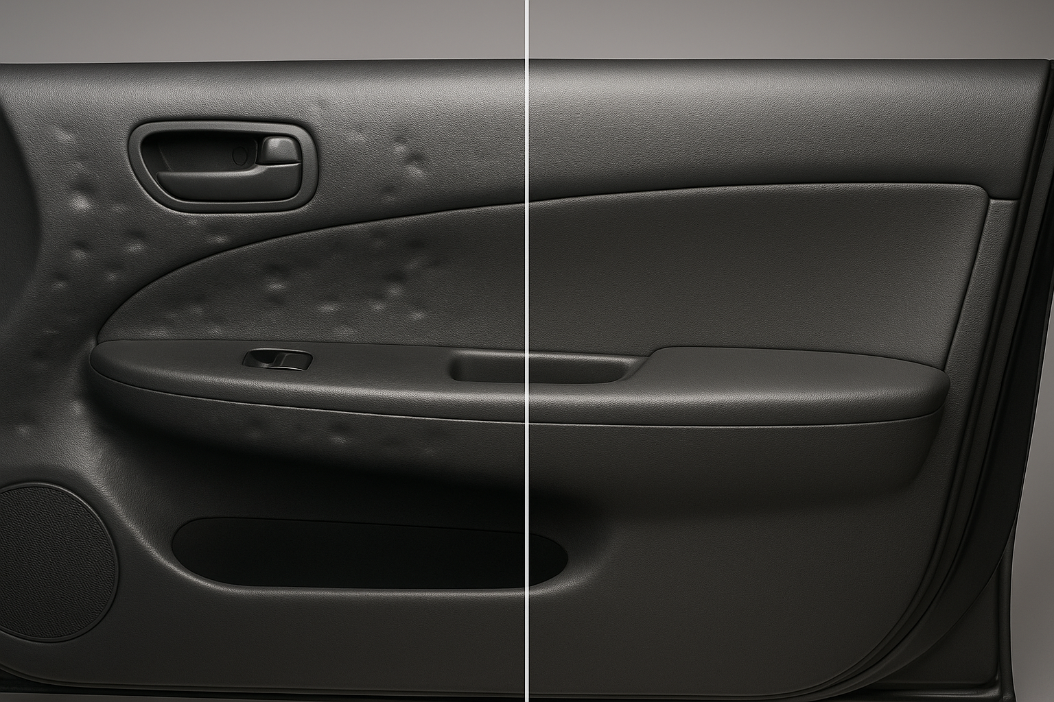 Before and after comparison of a car panel following hail damage vehicle repair
