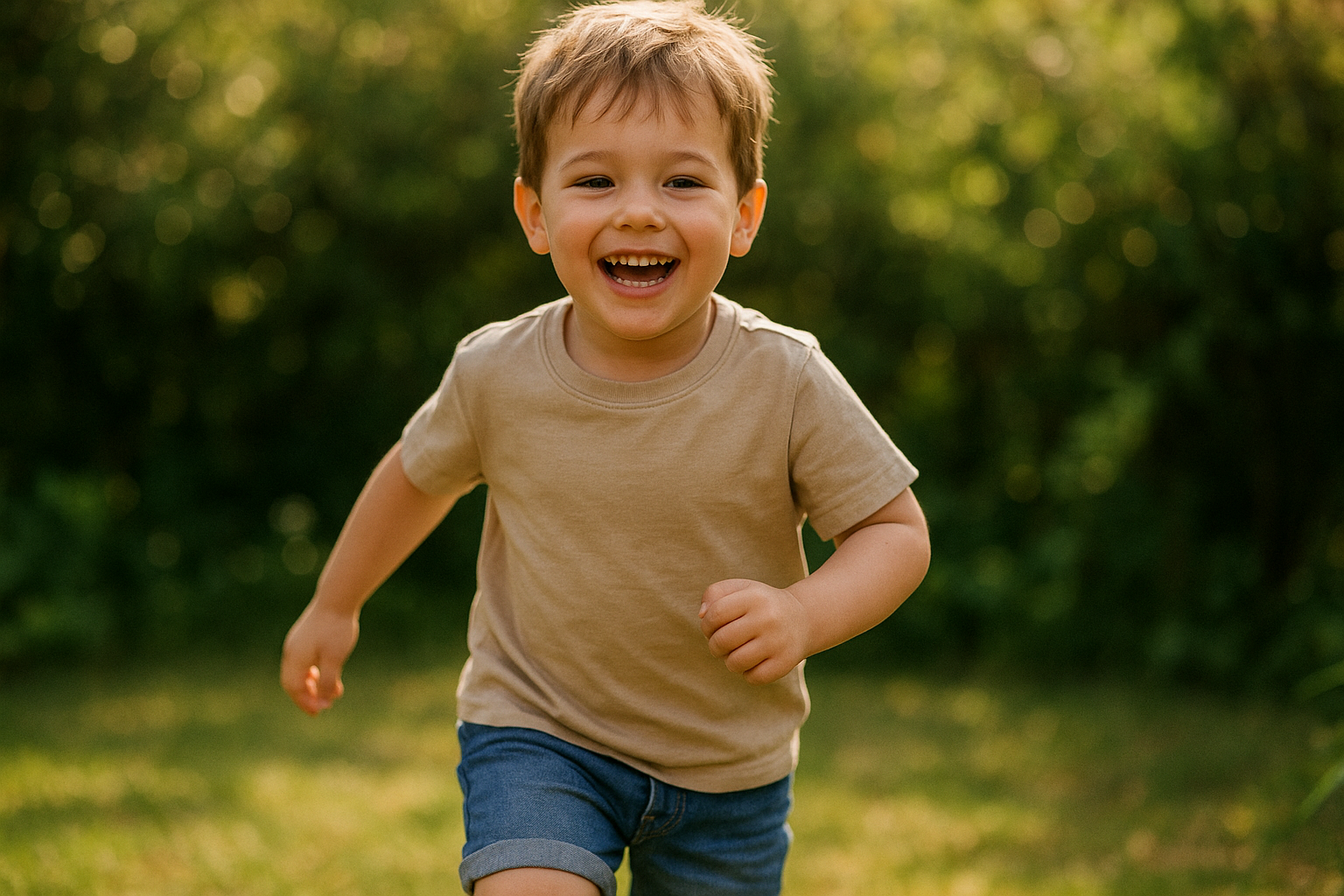 Happy child playing outdoors wearing comfortable everyday clothing suited for active growing kids