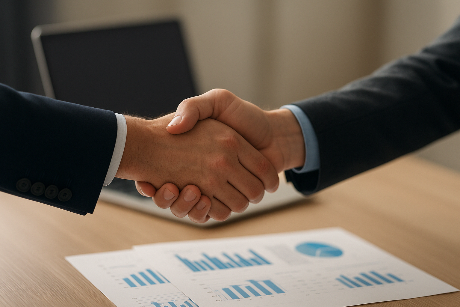 Business owner and lender finalizing a commercial financing agreement for a growing company