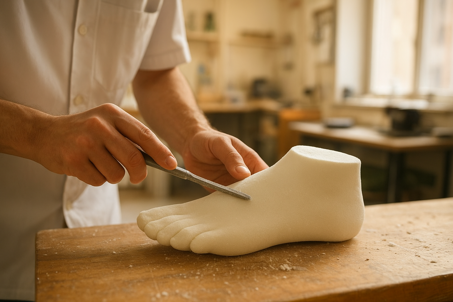 Podiatrist crafting top-rated custom orthotics from a precise foot mold