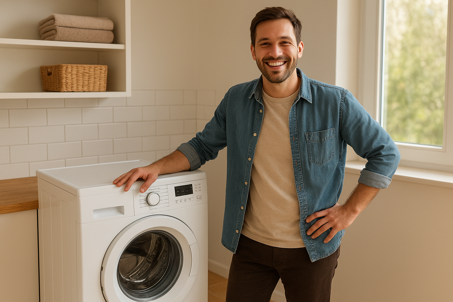 Homeowner satisfied with reliable washer repair services completed in a Santa Rosa laundry room