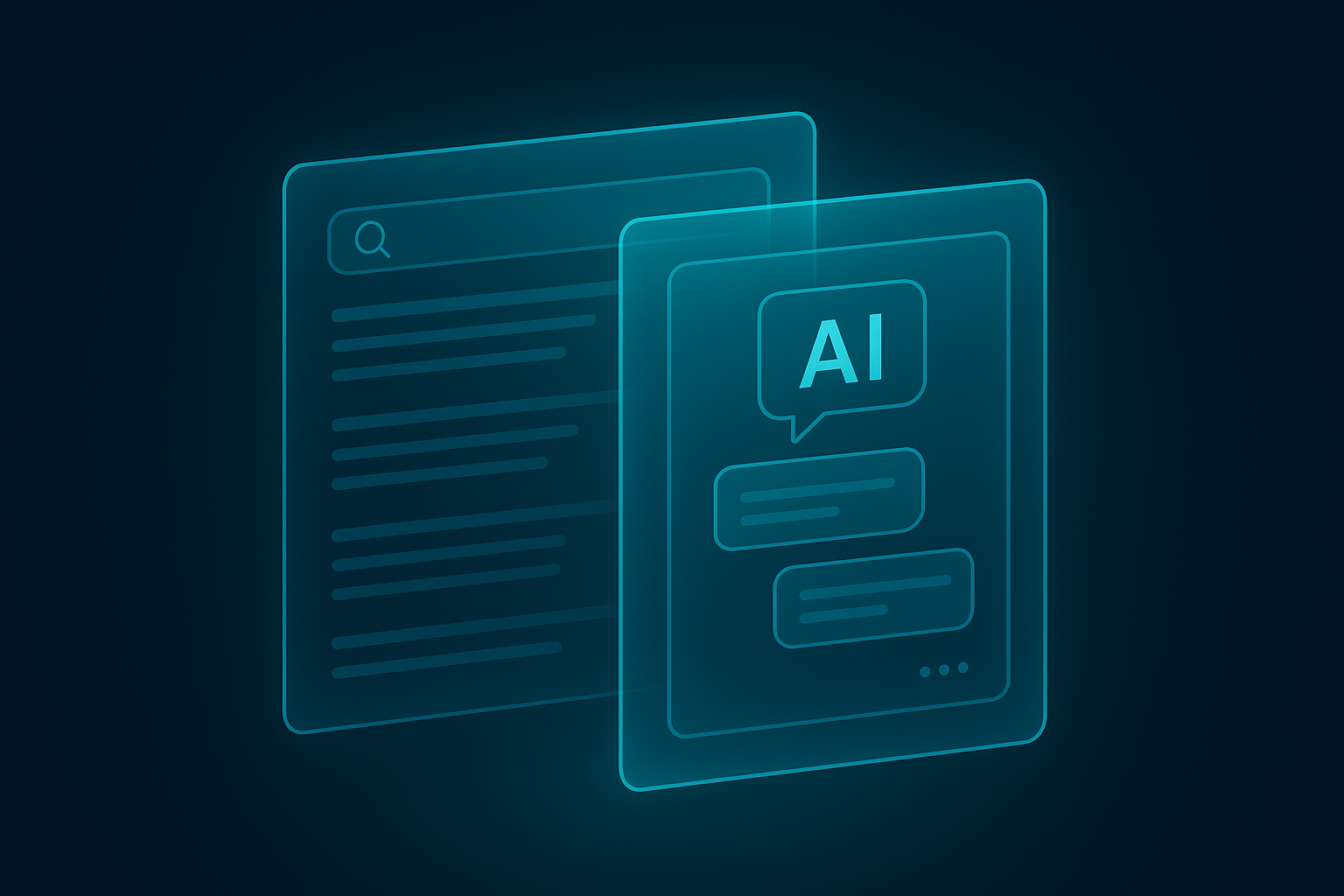 Conceptual illustration of AI-powered search results appearing alongside traditional search engine listings
