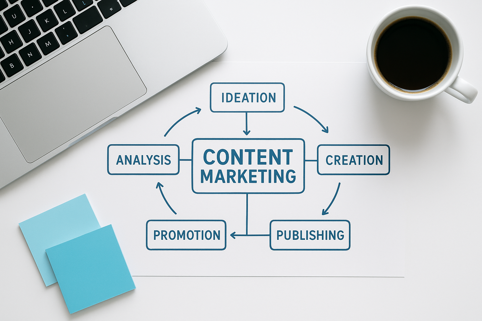 Content marketing automation workflow diagram illustrating a structured digital strategy