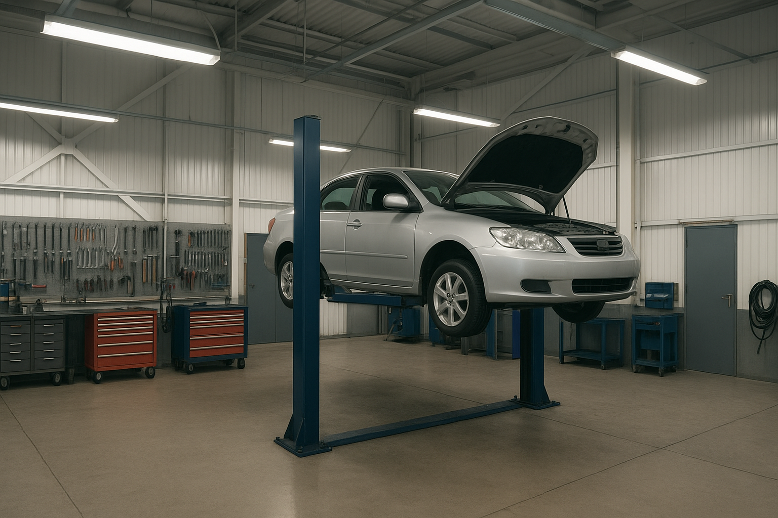 Organized collision repair bay where body shop estimates are finalized before work begins
