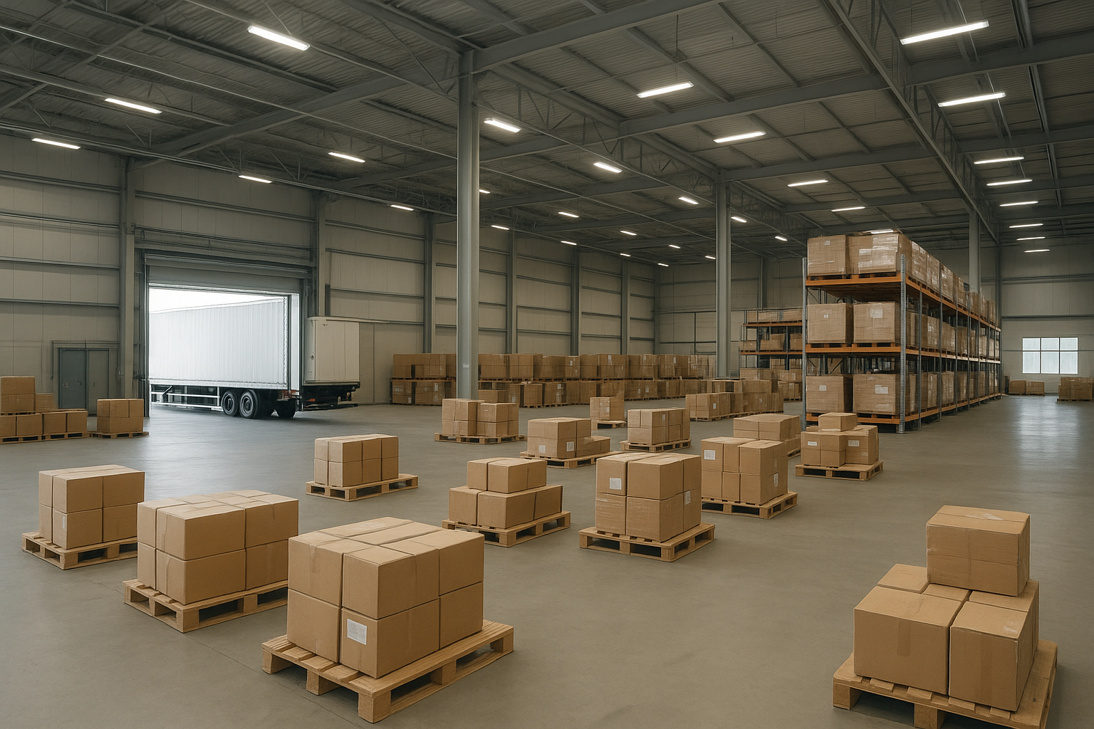 Warehouse dock showing how a 3PL coordinates freight storage and truck loading