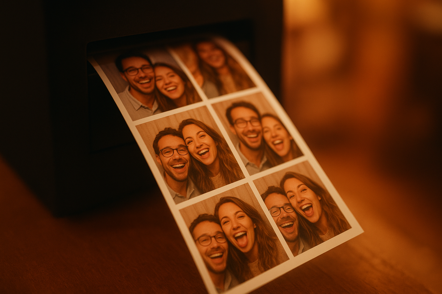 Freshly printed photo strips from an on-site photo booth prints package