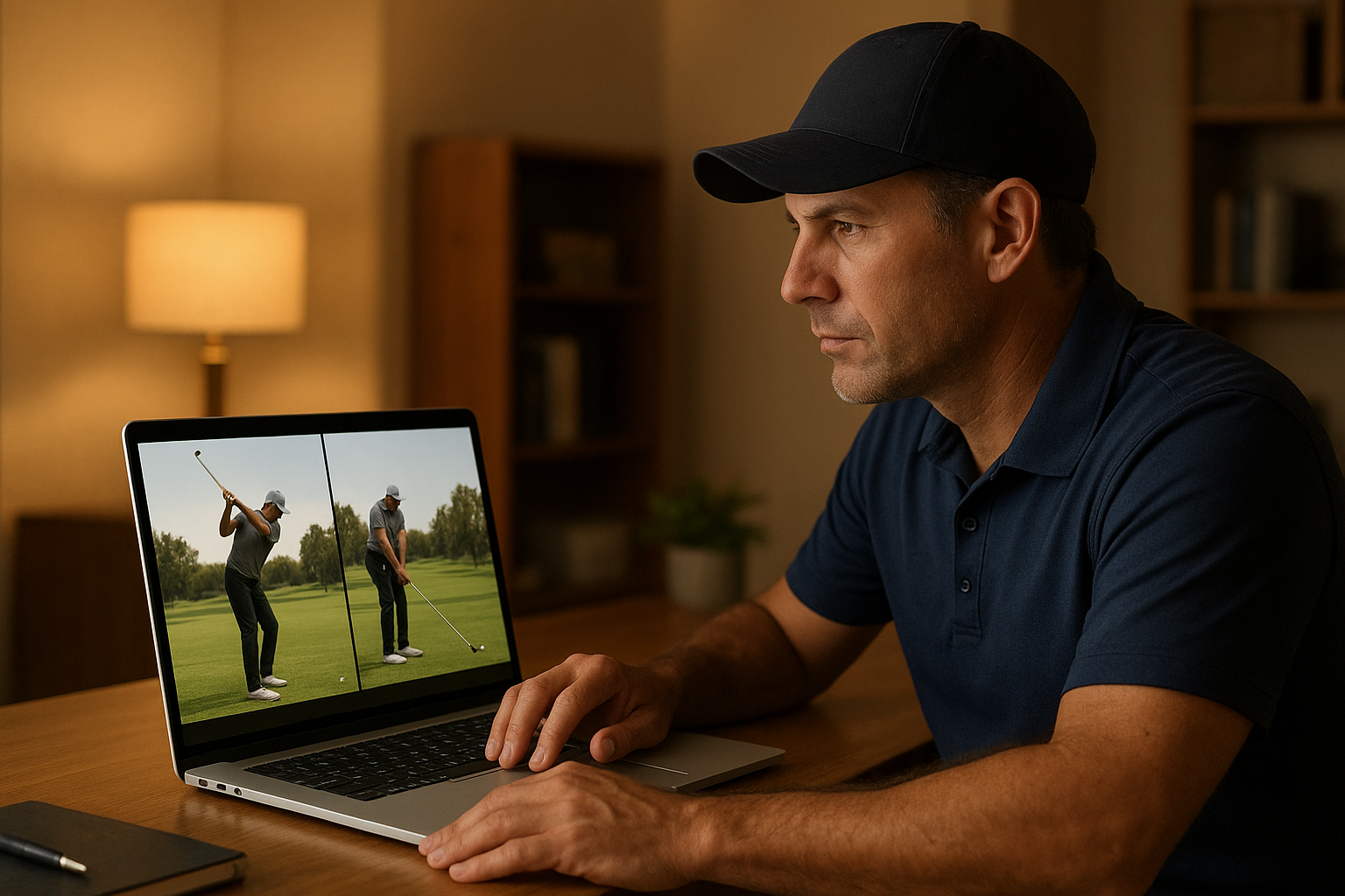 Remote coach reviewing swing video during an online golf swing analysis session