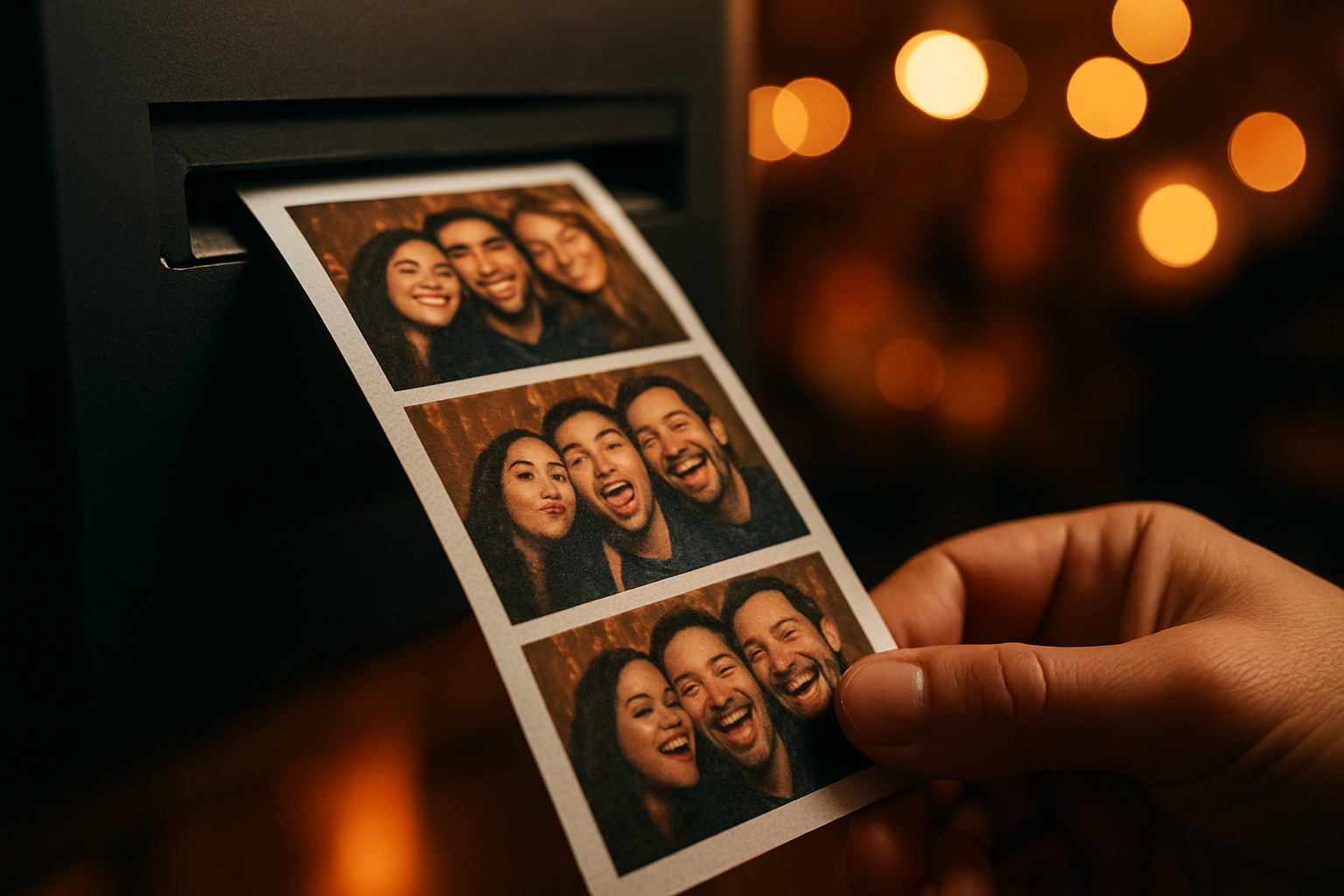 Freshly printed photo strips from a photo booth rental prints package at a Kentucky event