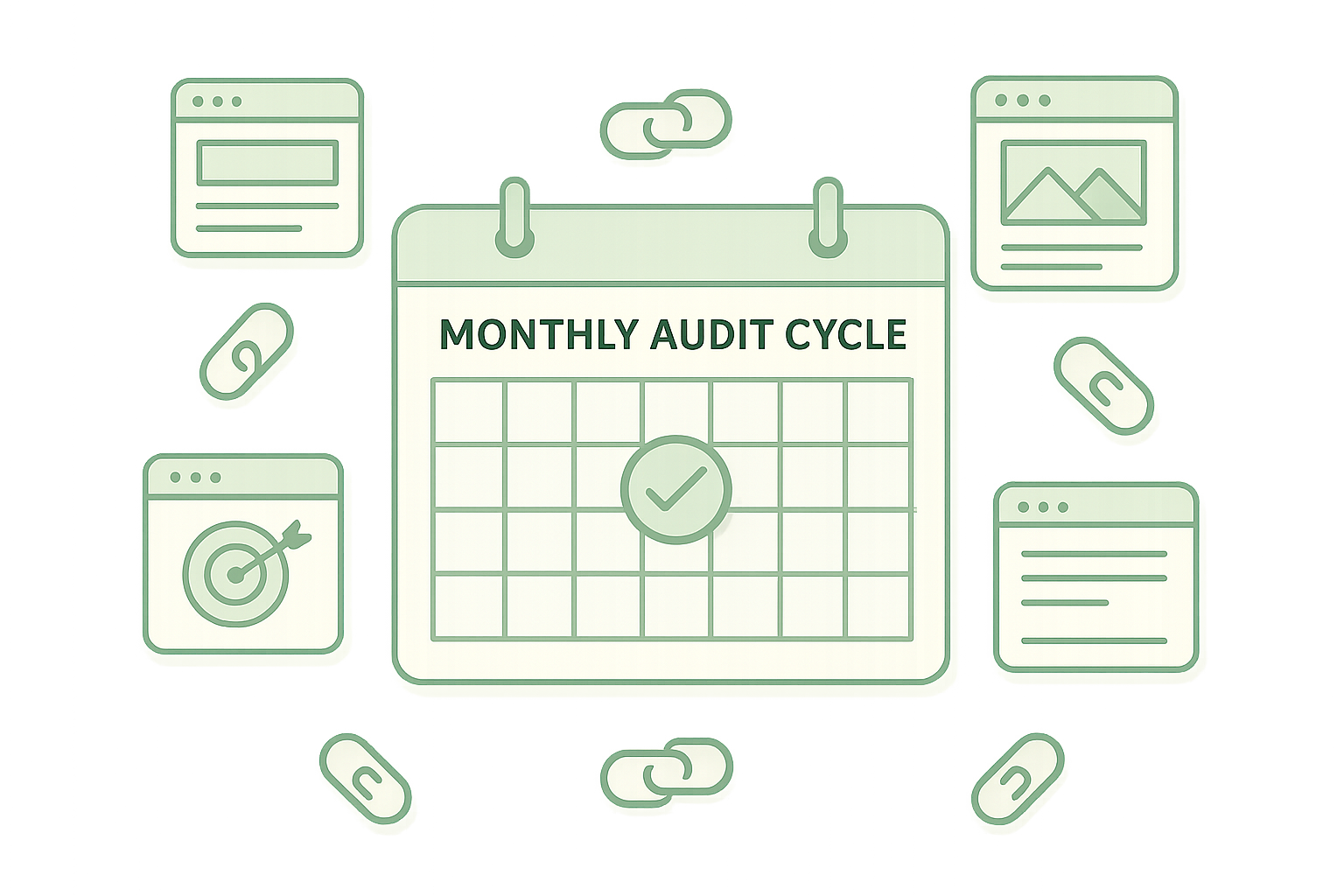 Monthly website audit calendar for tracking and fixing broken links