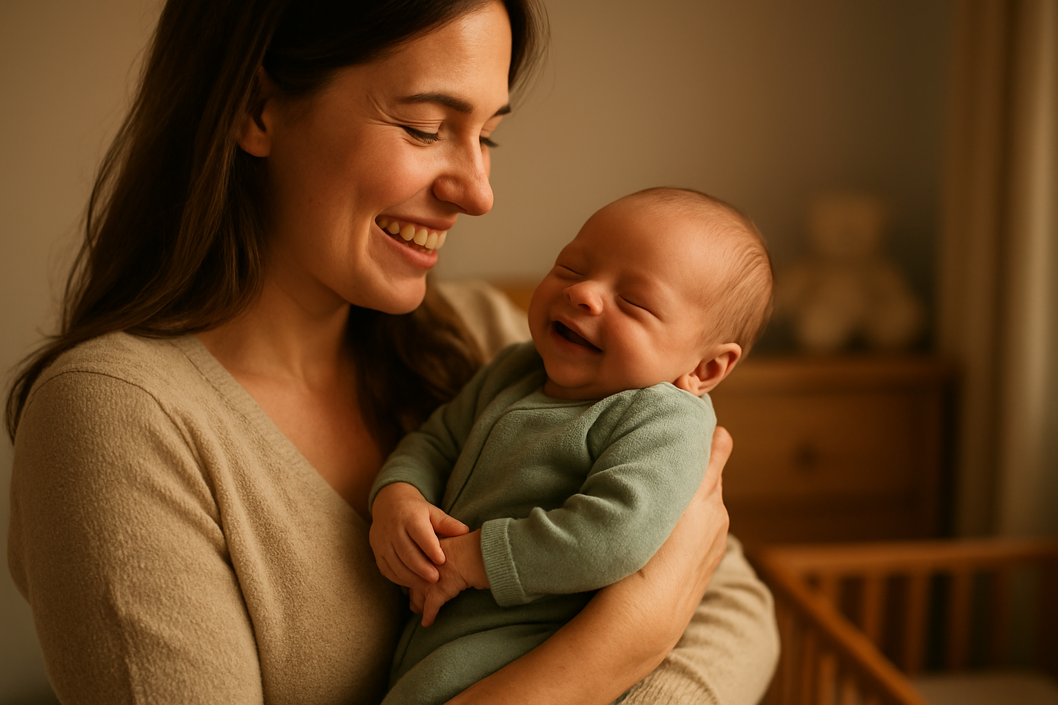 Parent dressing infant in a freshly rented baby outfit from a clothing rental subscription service