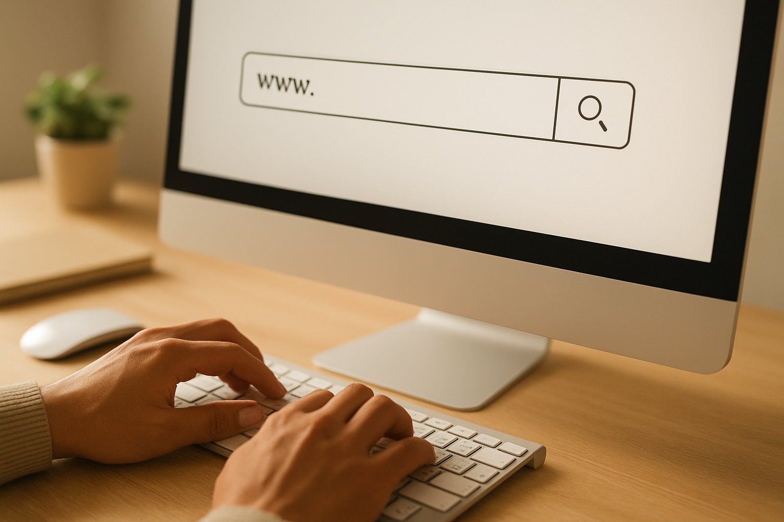 Person entering a domain URL into a free DA checker tool online
