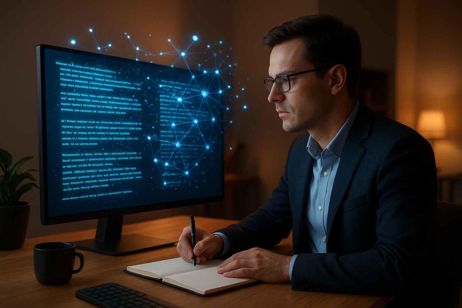 Marketer reviewing AI-generated content for a digital marketing campaign