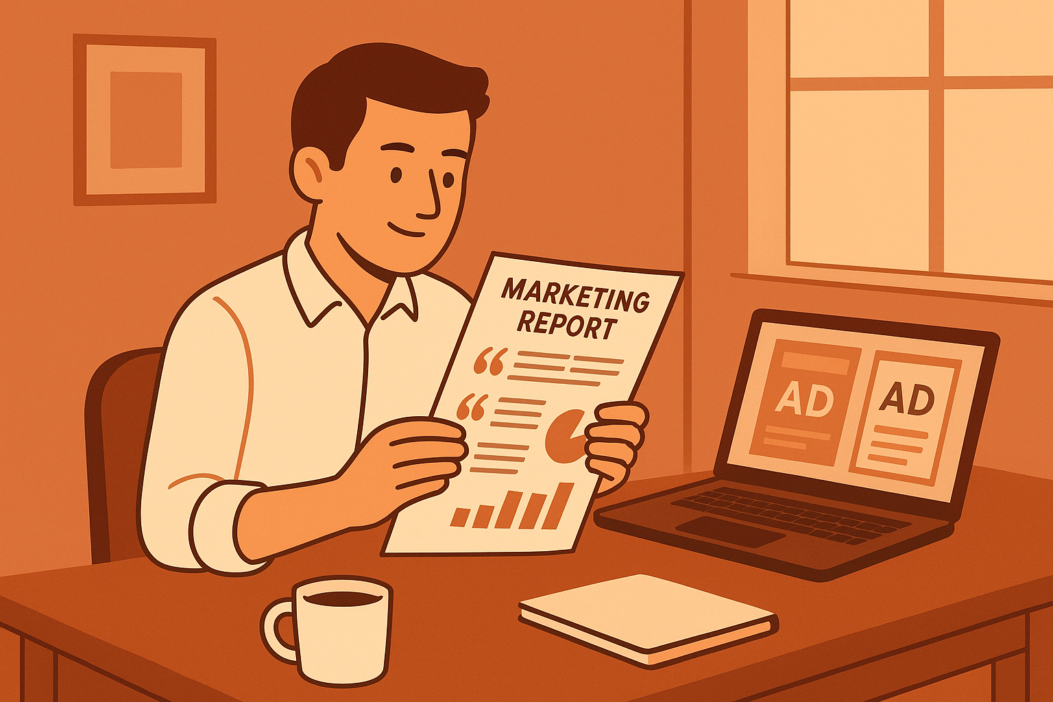 Home service business owner reviewing a finished marketing campaign report built from competitor review data