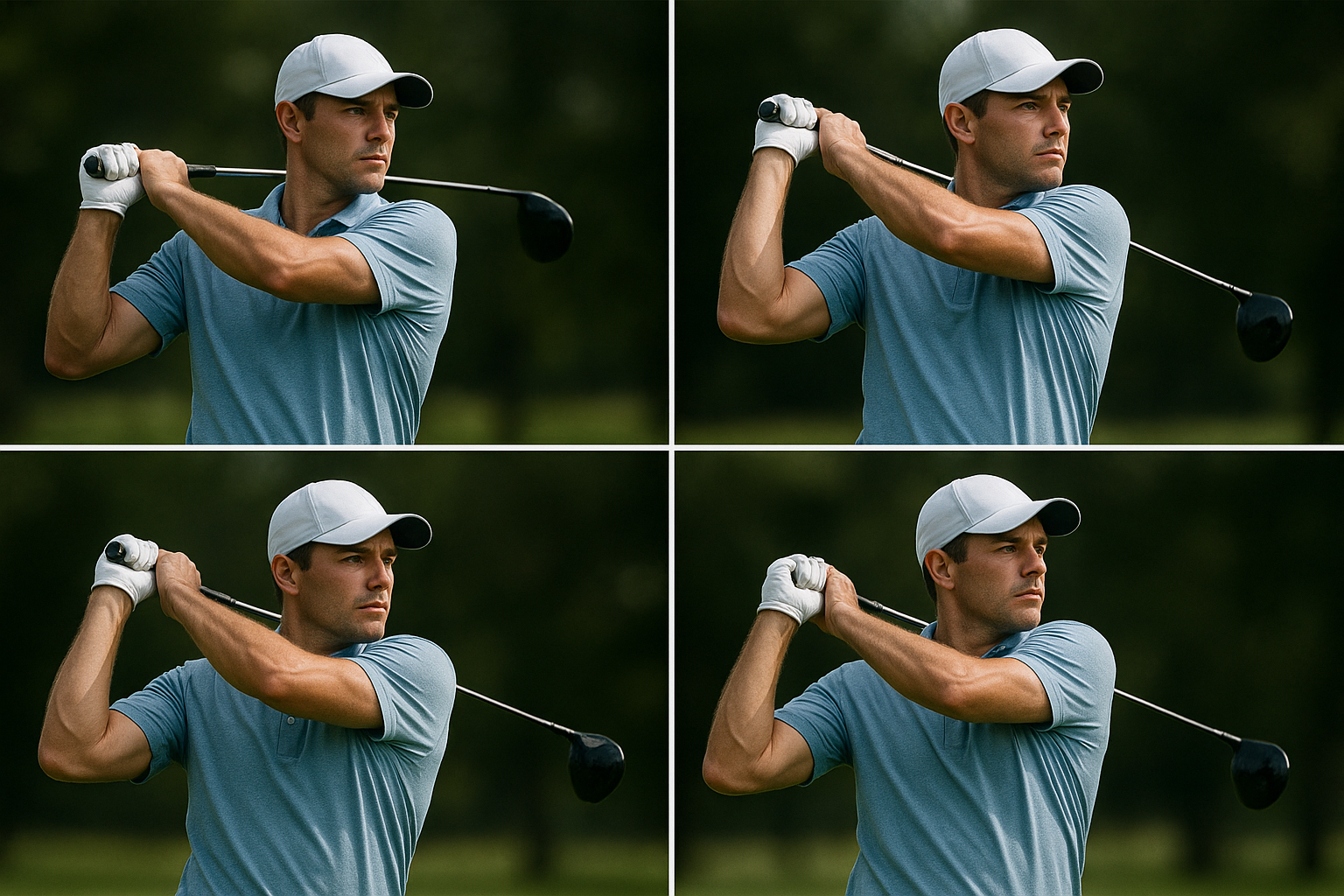 Grid of paused golf swing frames used to diagnose common swing flaws