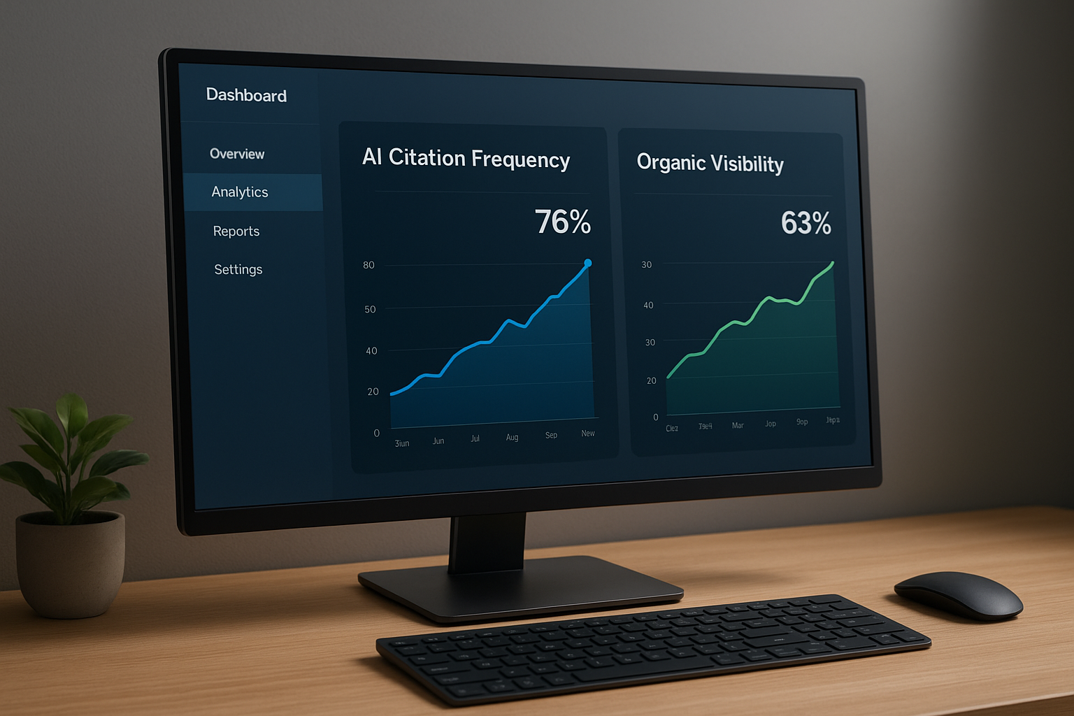 Analytics dashboard tracking GEO performance metrics and AI search citation growth