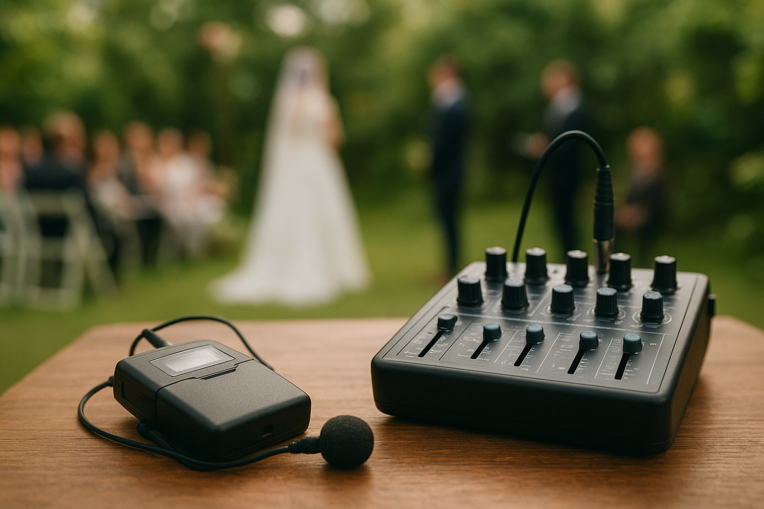 Wireless microphone and mixing console used for ceremony audio in wedding audio visual services