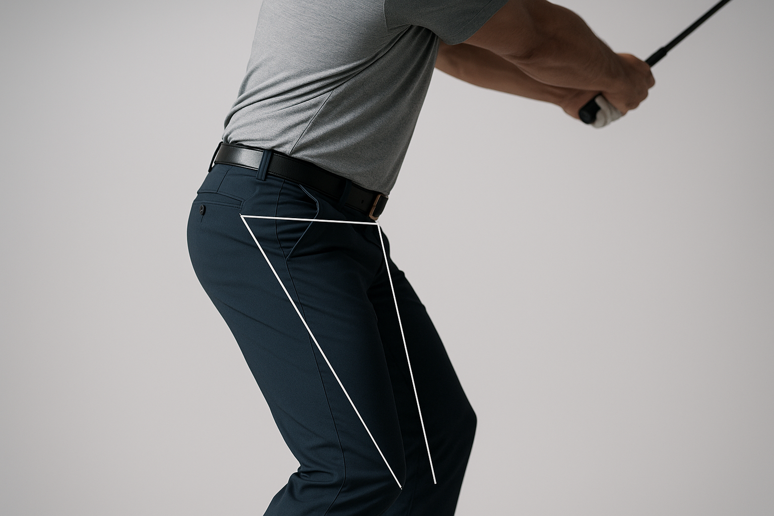 Biomechanical angle overlay on a golfer's hips during swing mechanics assessment