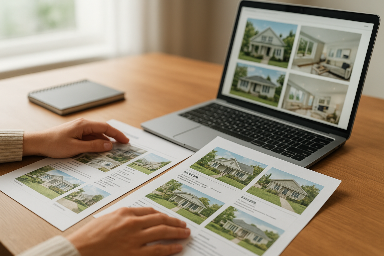 Buyer comparing Florida real estate listings on a laptop and printed documents