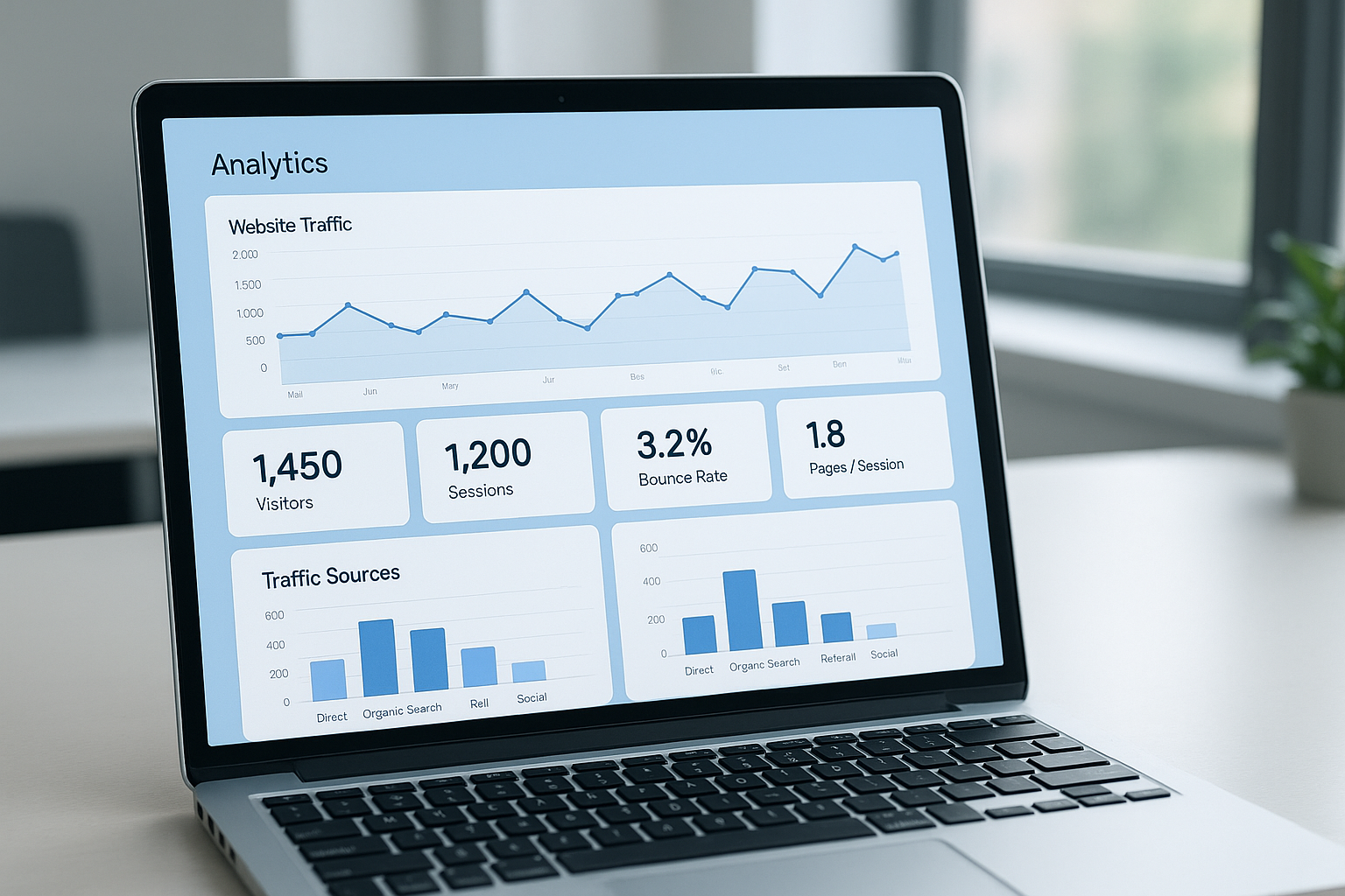 Laptop screen displaying a dashboard used to check website hits and traffic analytics