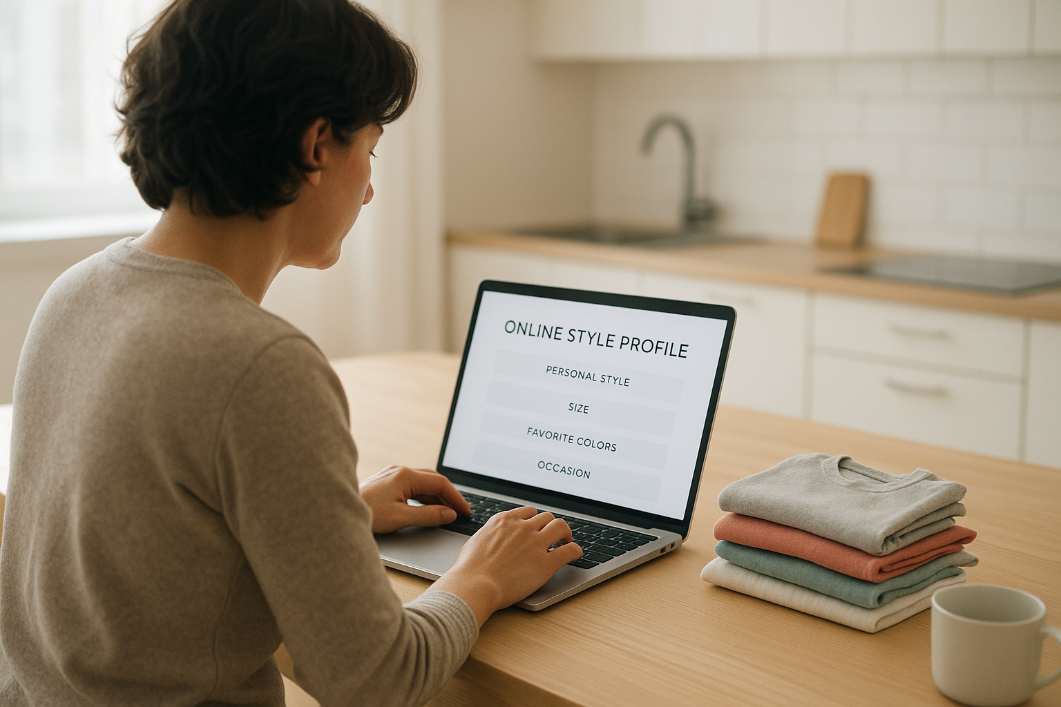Parent completing an online style profile for a toddler apparel subscription service