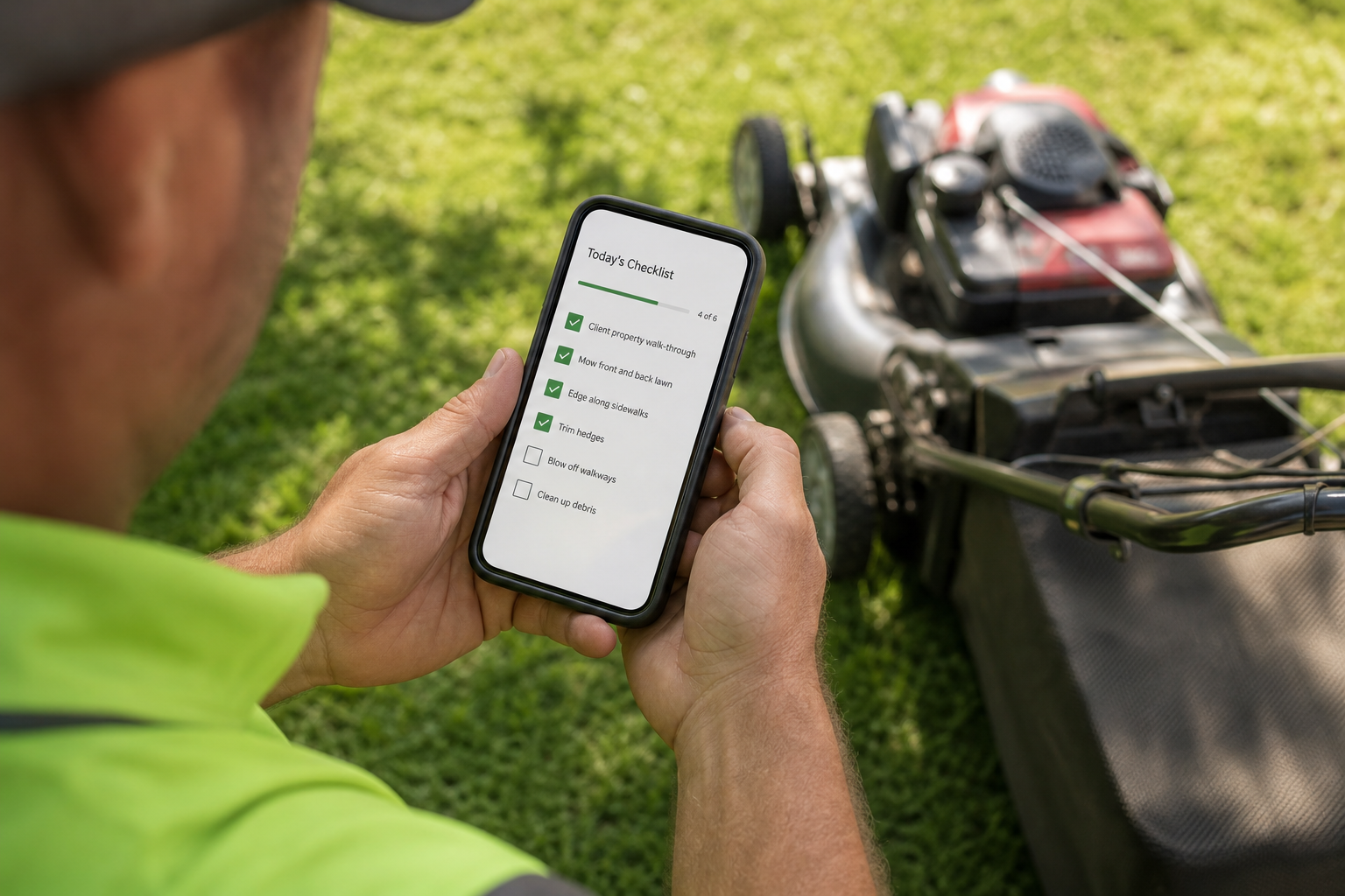 Field technician completing a digital work ticket checklist on a mobile device