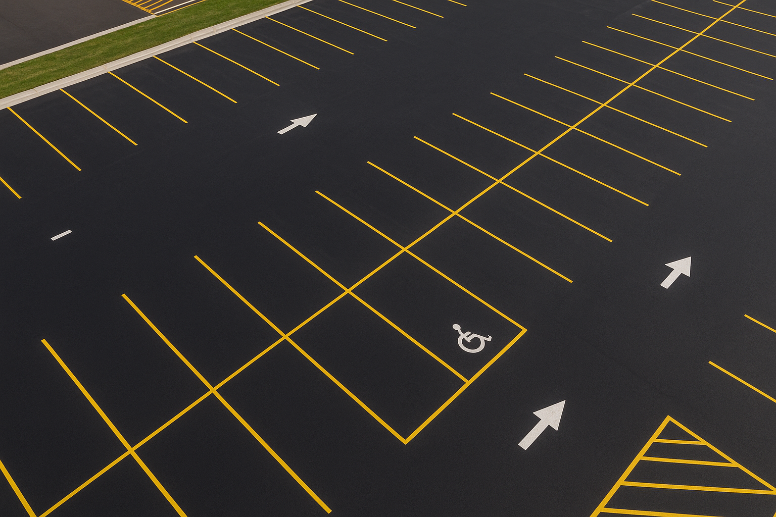 Striping company denton texas crew paints fresh yellow parking lot lines