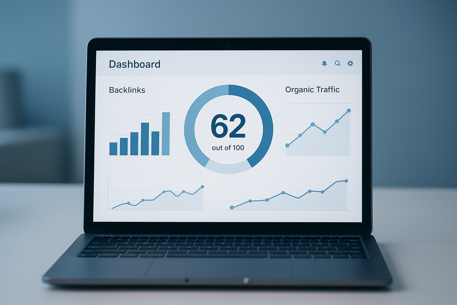 SEMrush domain authority score displayed as a gauge on an SEO analytics dashboard