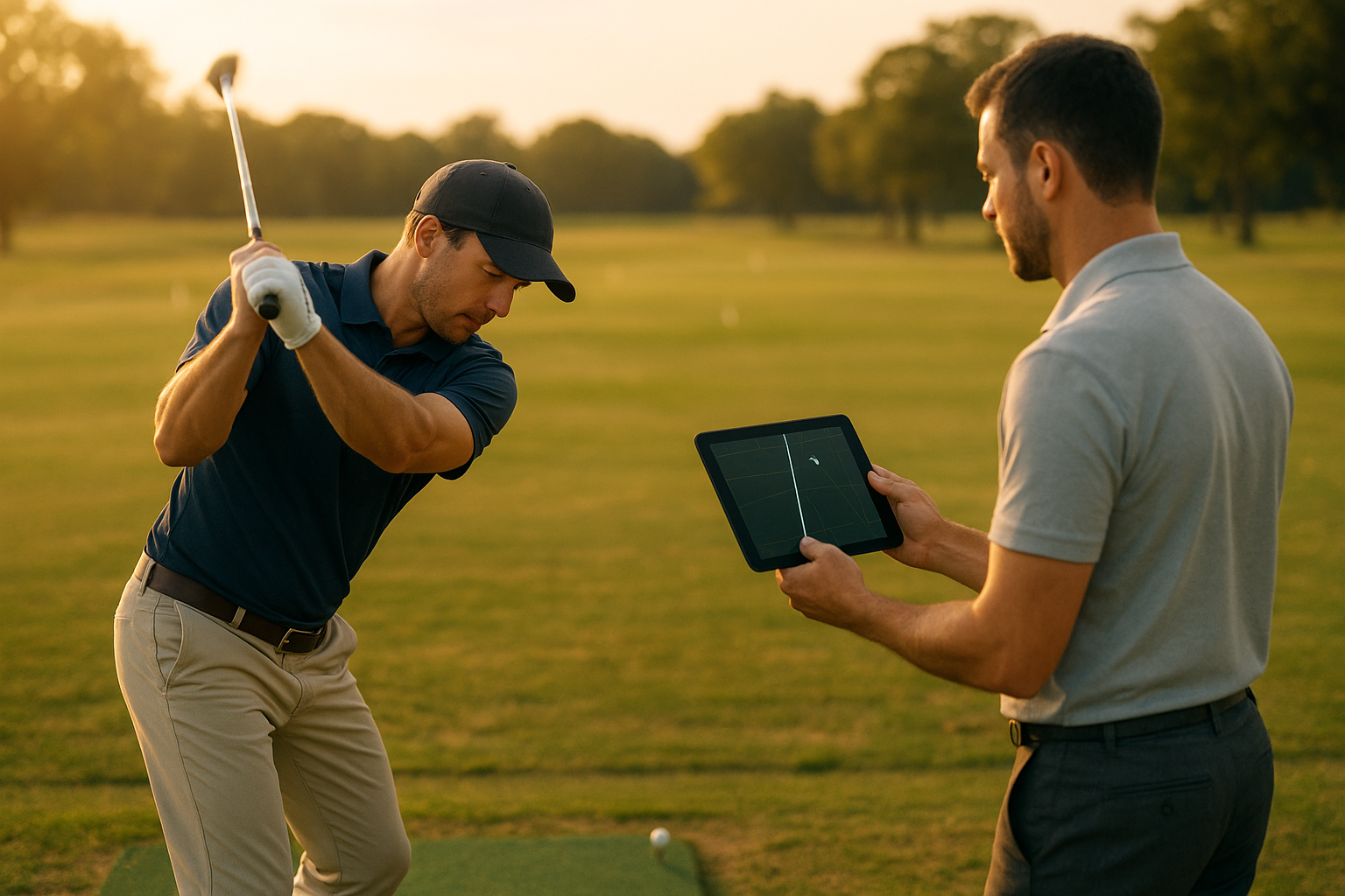 Golfer practicing swing mechanics as part of a competitive golf training program