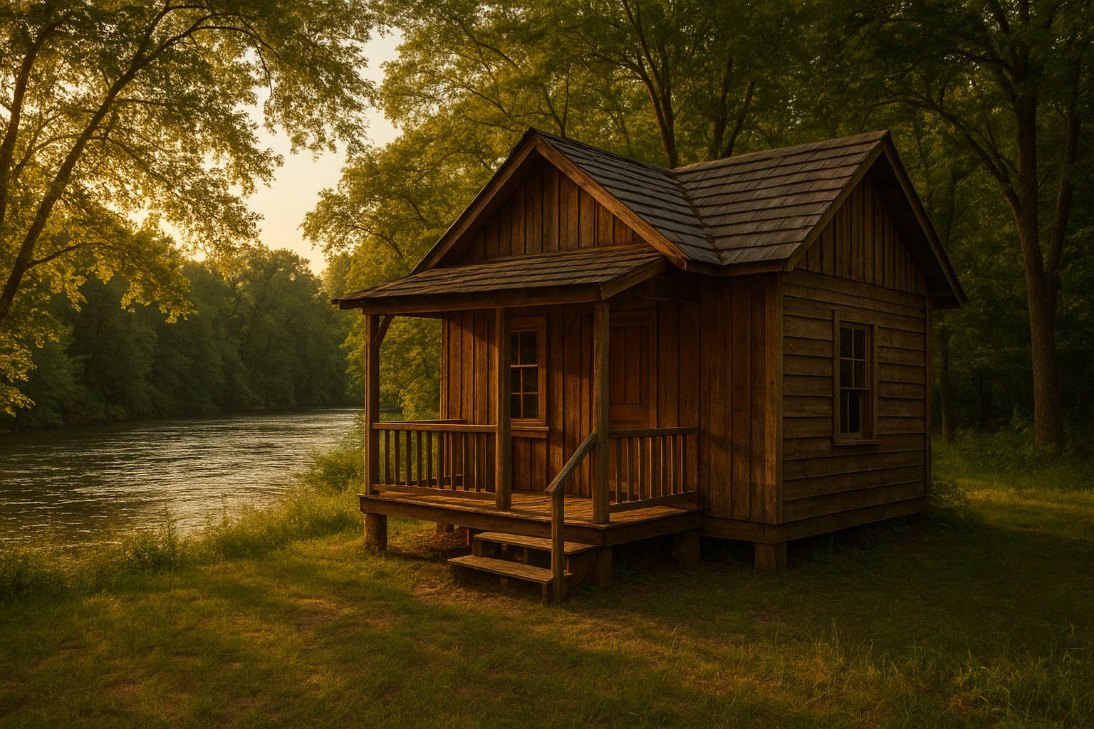 Small riverside cabin available for nightly stays near the Buffalo River