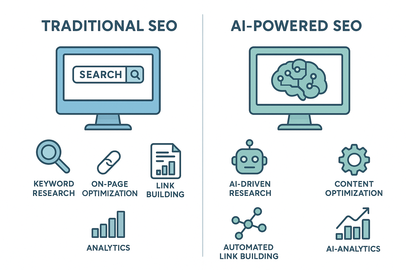 Comparison illustration of traditional SEO workflow versus rank AI automated workflow
