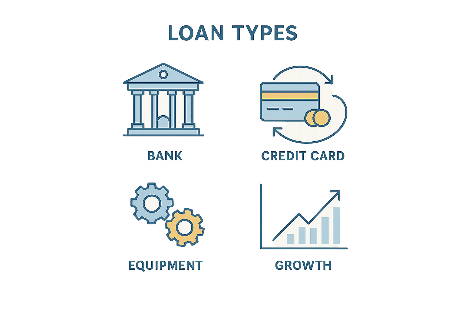 Illustration comparing small business financing types including term loans and lines of credit