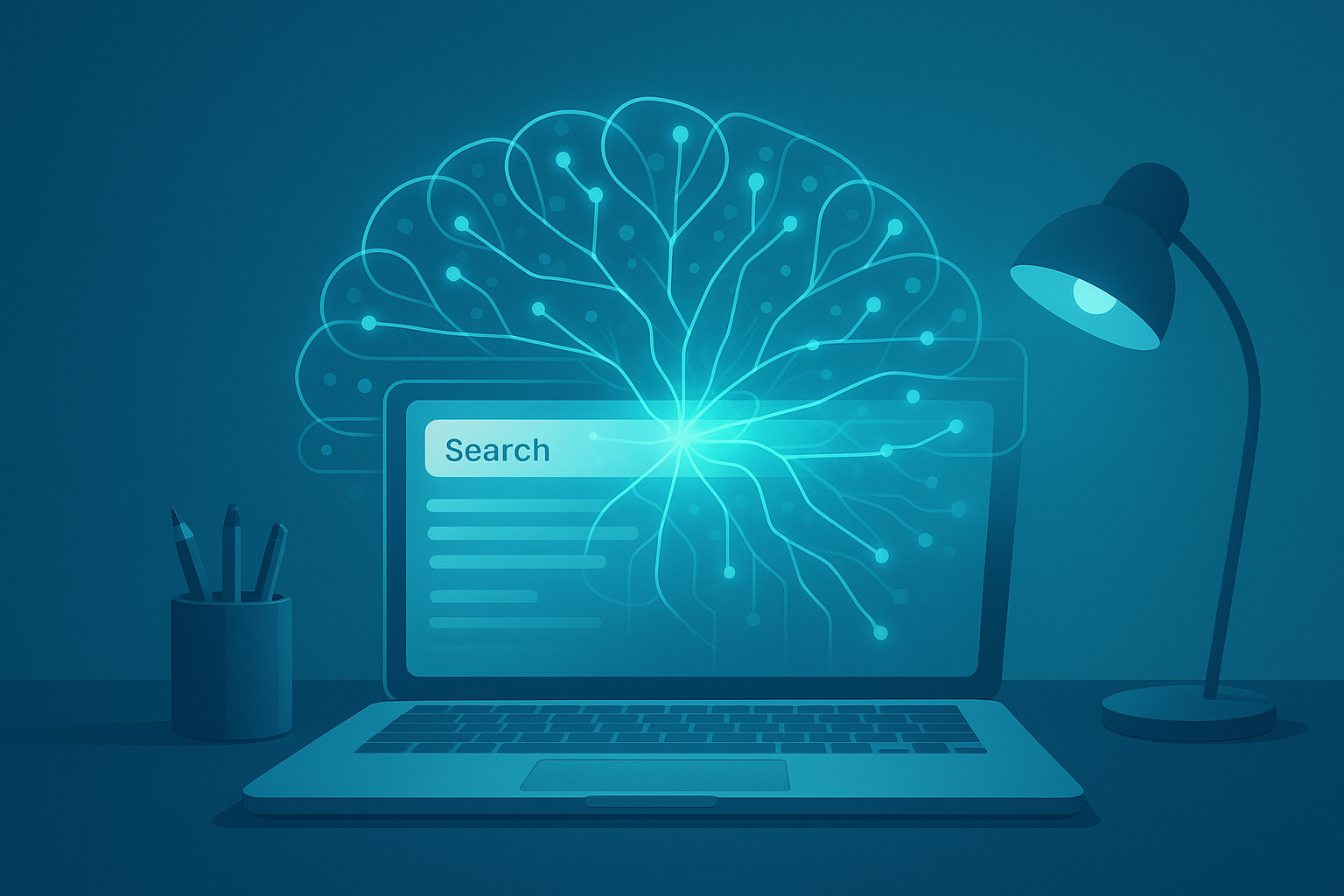Visual representation of artificial intelligence and SEO working together through data analysis