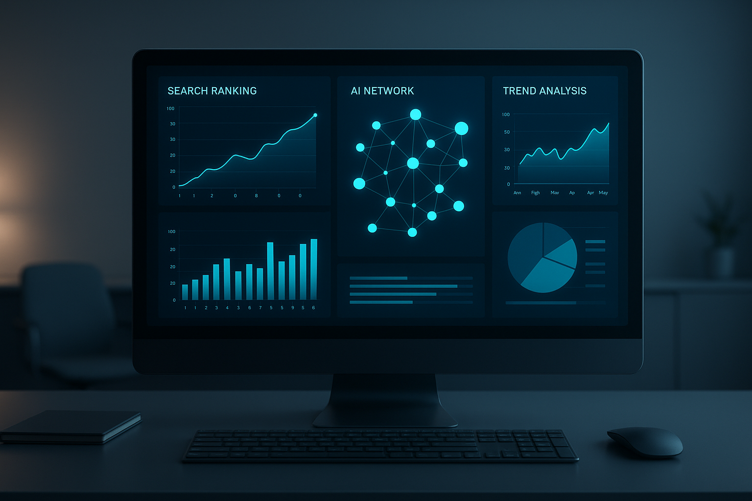 Dashboard interface representing a generative AI SEO platform tracking AI search visibility