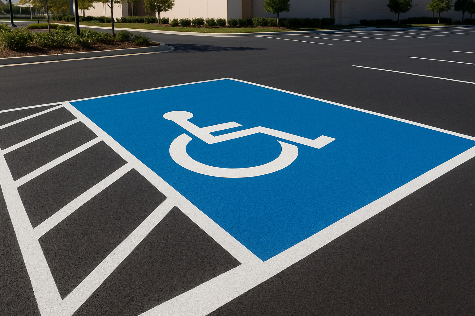 ADA compliant handicap parking stall marking as part of traffic flow optimization striping