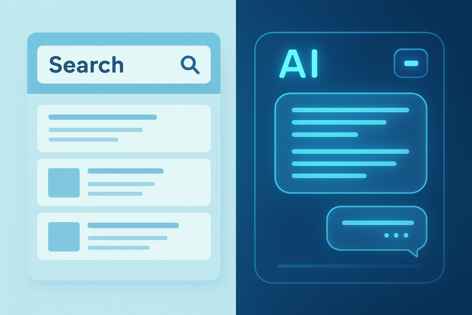 Comparison illustration of traditional search results versus AI-powered answer engines