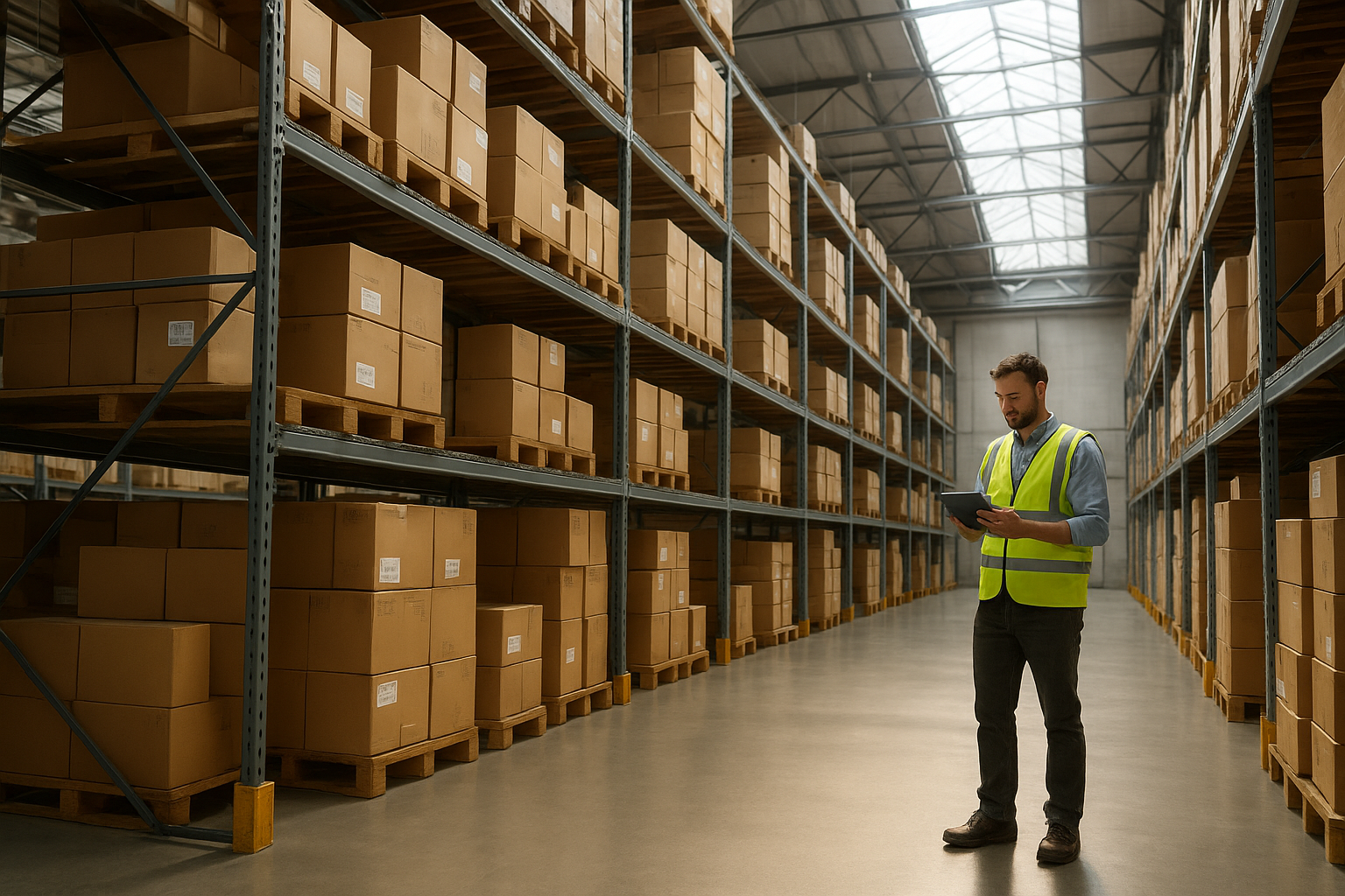 Warehouse shelves stocked with boxed inventory representing funding from inventory financing providers