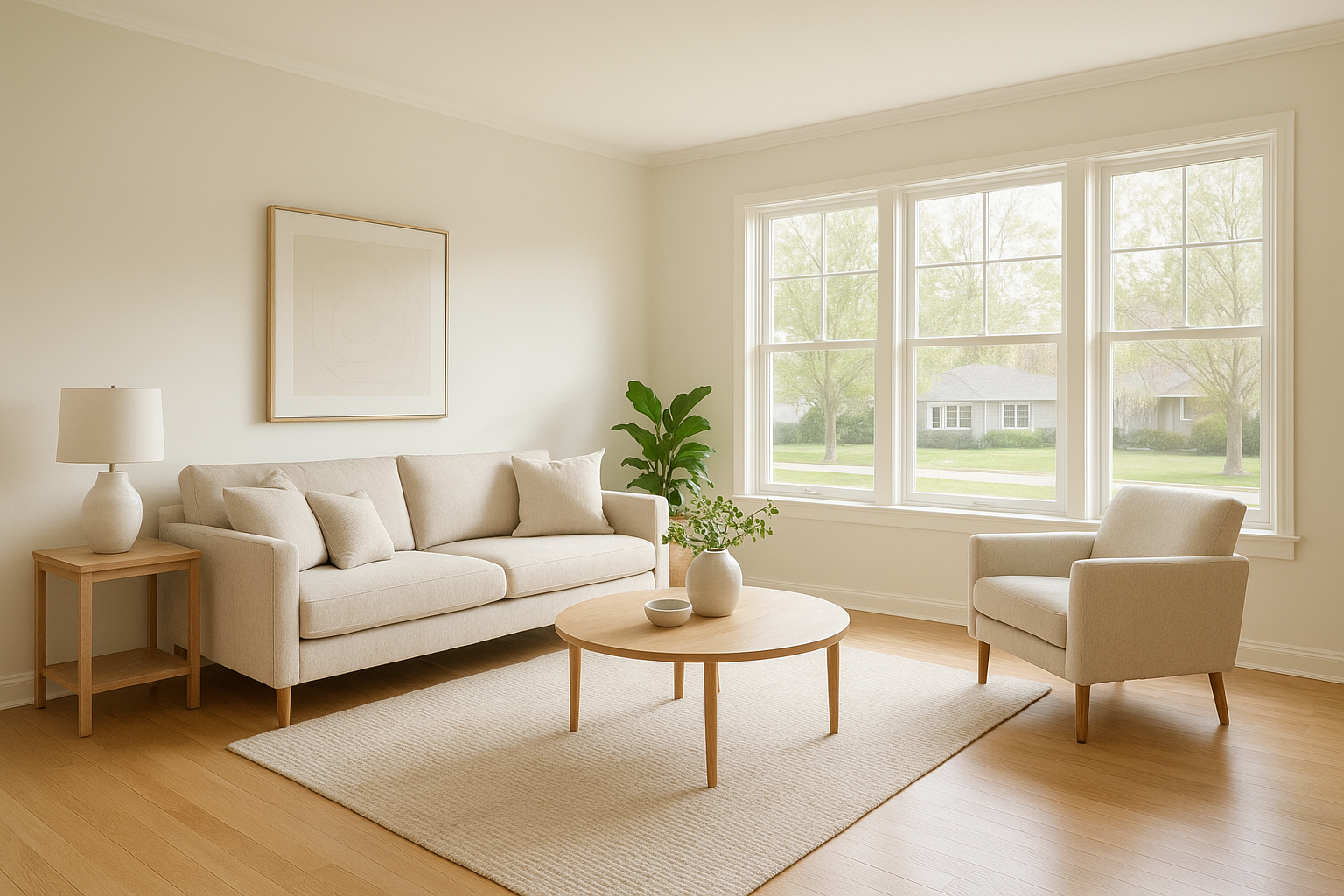 Staged living room representing a home prepared for the San Antonio housing market