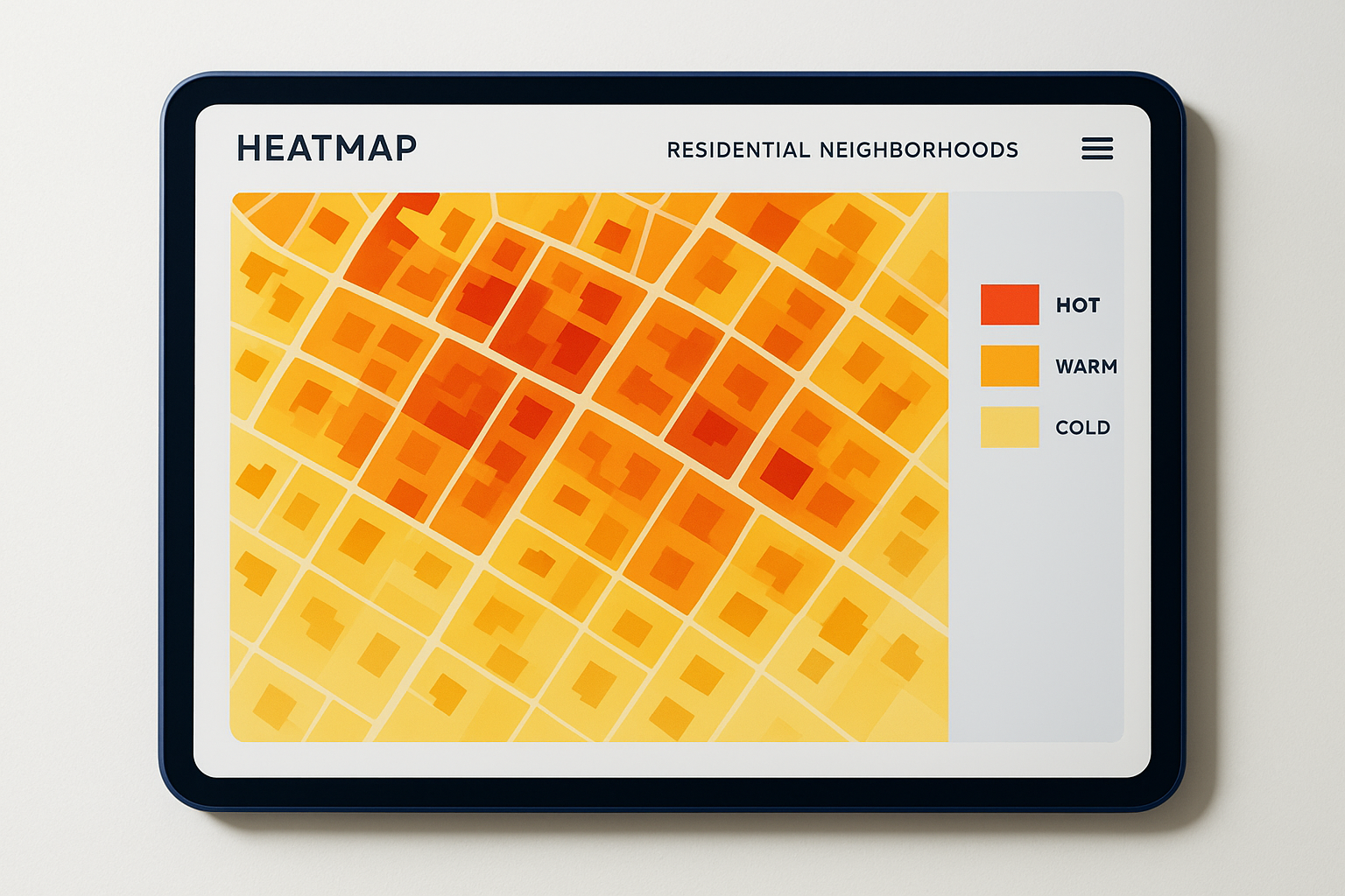 Heat map dashboard showing hot, warm, and cold seller signals across a neighborhood