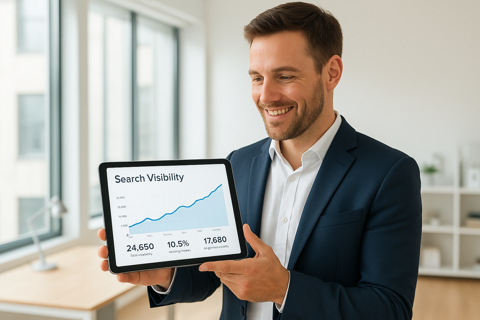 Business owner reviewing search visibility results tied to their SEO value proposition