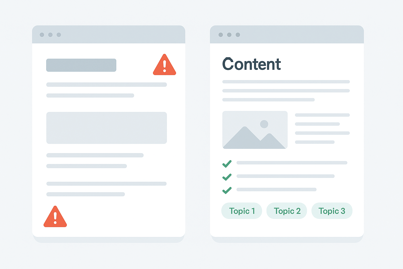 Comparison of thin content versus optimized content after AI SEO content analysis review