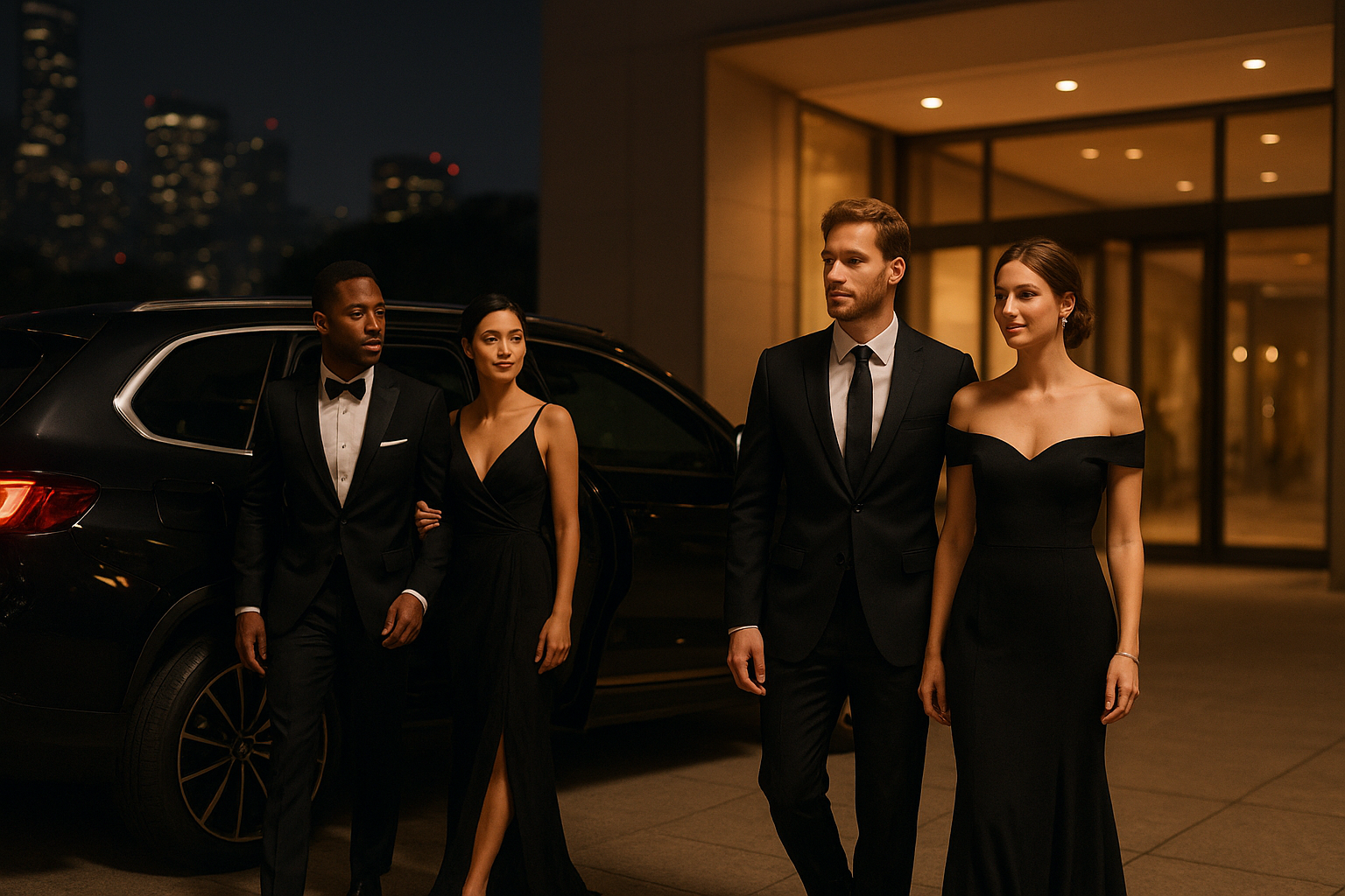 Guests arriving in a chauffeured vehicle for a Charlotte event