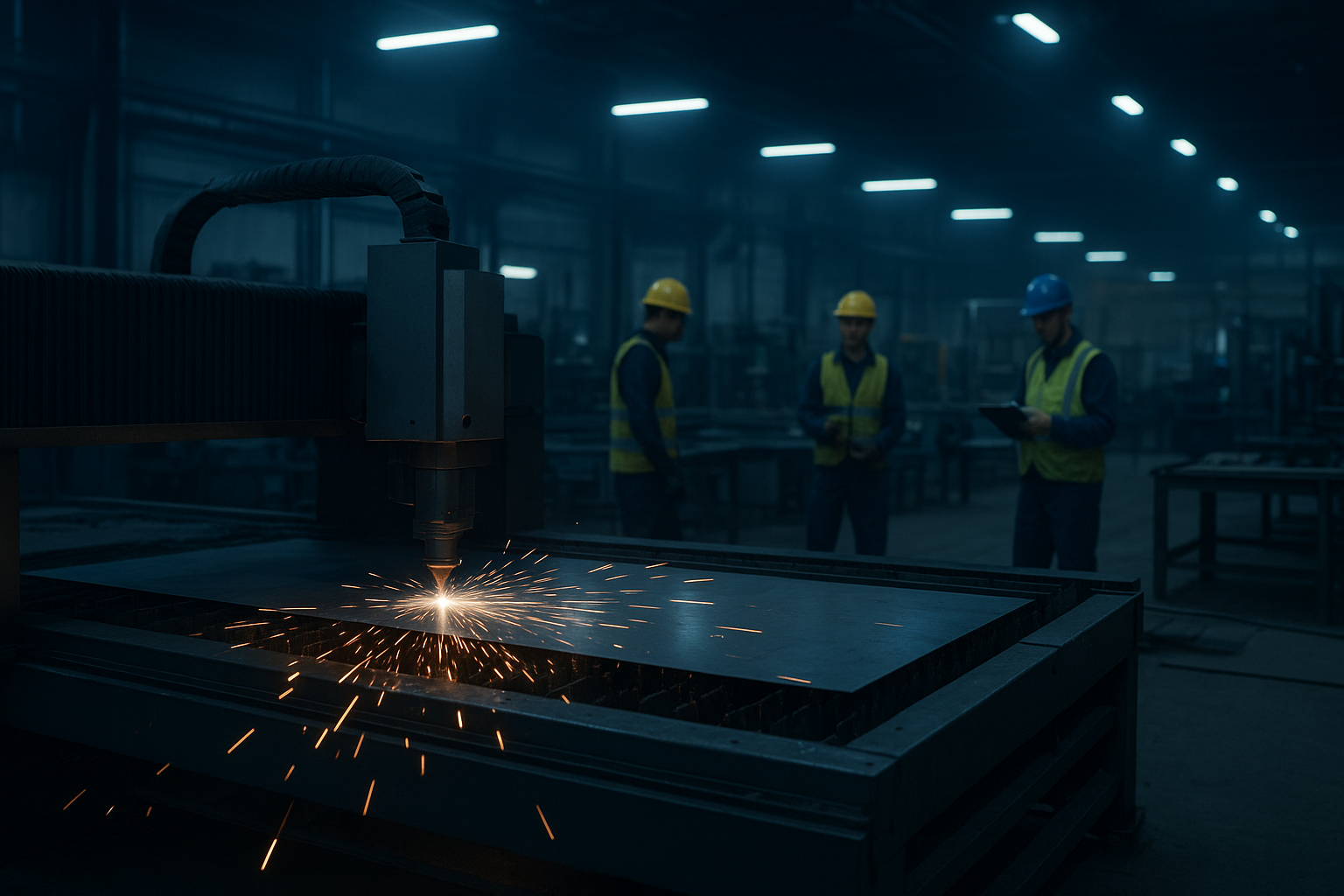 CNC laser cutter shaping metal during custom sheet metal manufacturing